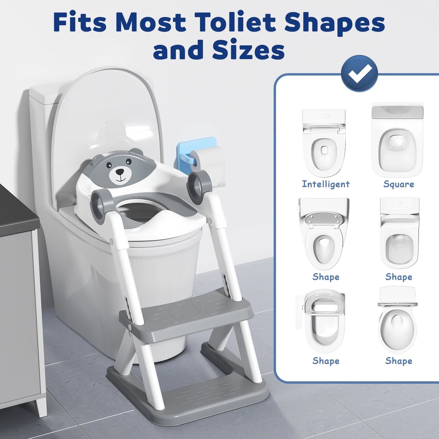 Potty Training Seat, Toddler Step Stool, 2 in 1 Potty Training Toilet for Kids, Baby Seat with Splash Guard and Anti-Slip Pad for Boys Girls Potty Training, Grey