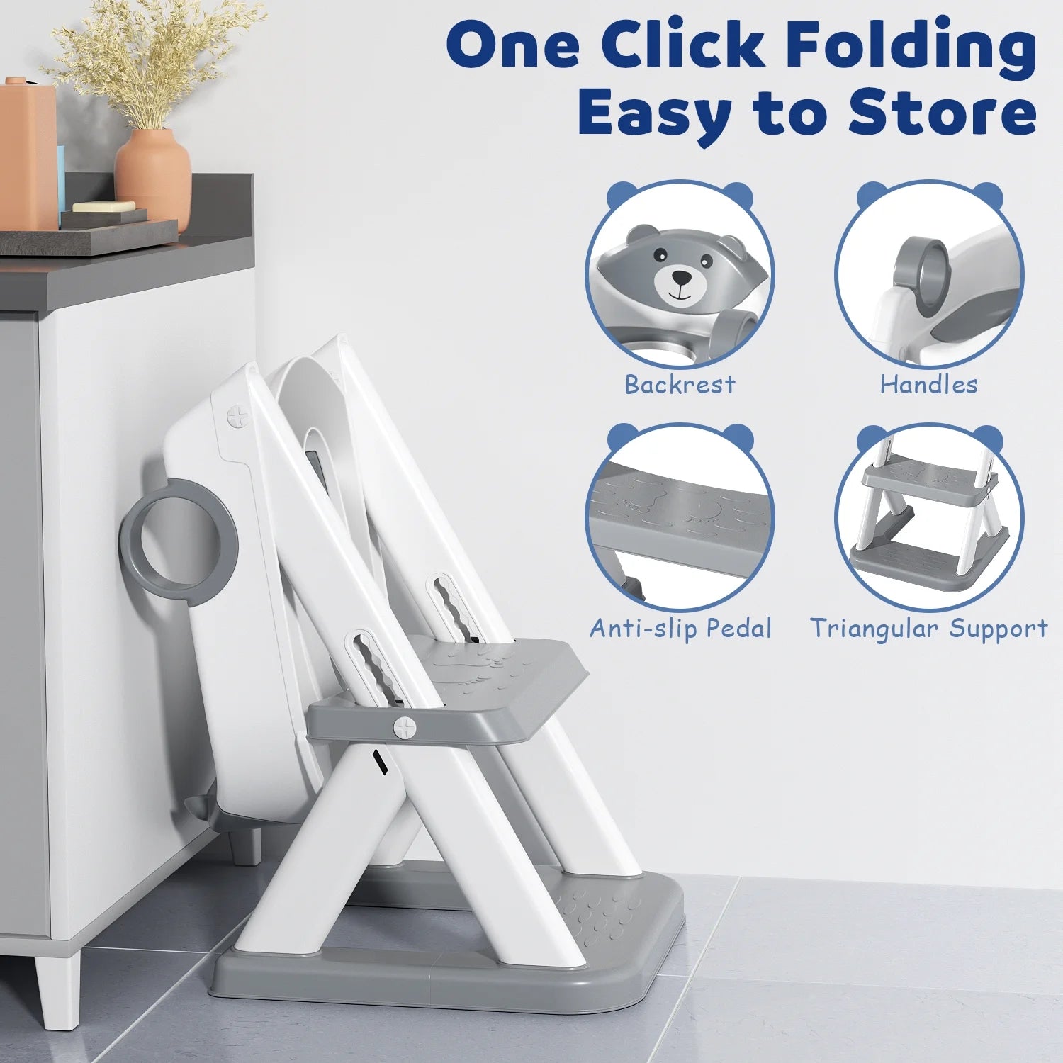 Potty Training Seat, Toddler Step Stool, 2 in 1 Potty Training Toilet for Kids, Baby Seat with Splash Guard and Anti-Slip Pad for Boys Girls Potty Training, Grey