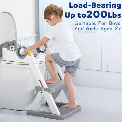 Potty Training Seat, Toddler Step Stool, 2 in 1 Potty Training Toilet for Kids, Baby Seat with Splash Guard and Anti-Slip Pad for Boys Girls Potty Training, Grey