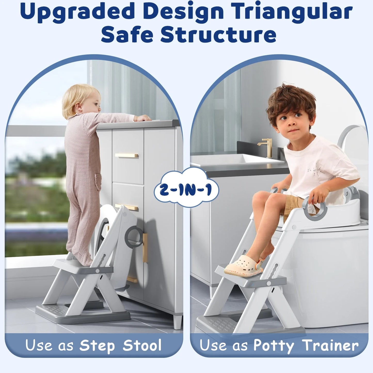 Potty Training Seat, Toddler Step Stool, 2 in 1 Potty Training Toilet for Kids, Baby Seat with Splash Guard and Anti-Slip Pad for Boys Girls Potty Training, Grey