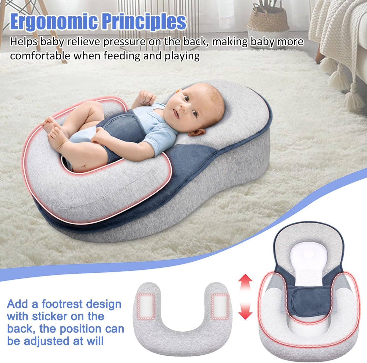 Baby Wedge Pillow for Newborn, Adjustable Wedge Baby Breastfeeding Lounger Perfect for Reducing Spit-Up
