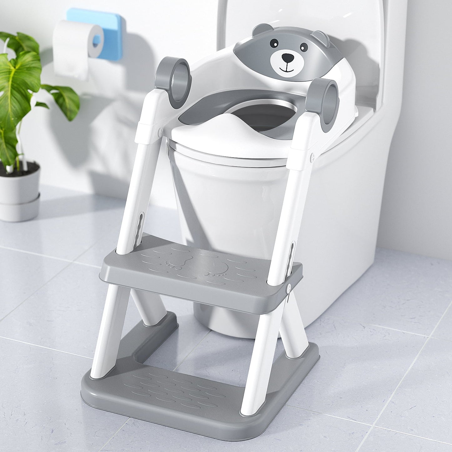Potty Training Seat, Toddler Step Stool, 2 in 1 Potty Training Toilet for Kids, Baby Seat with Splash Guard and Anti-Slip Pad for Boys Girls Potty Training, Grey