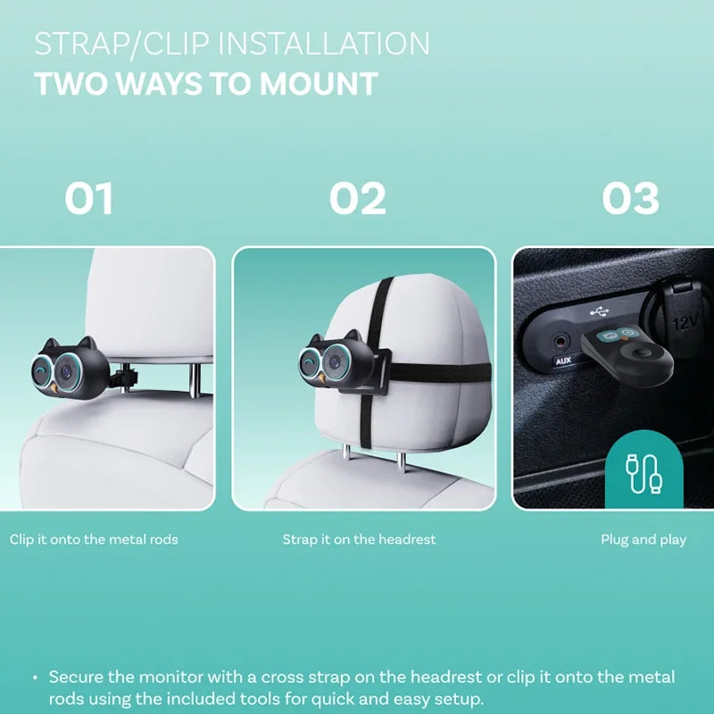 Cabin Care Wireless Carplay Adapter Baby Car Camera for Backseat 1080P 150° Wide Angle Night Vision Back‑Seat Monitor